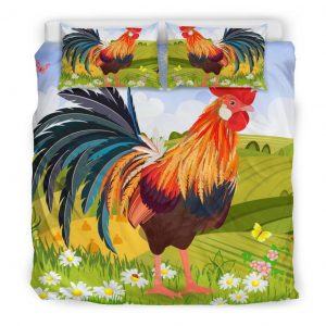 Beautiful Cartoon Rooster in Garden Bedding Set King