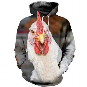 Beautiful White Rooster Head 3D Hoodie