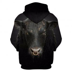 Black Angus Cattle 3D Hoodie Back