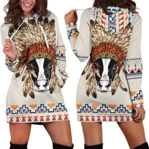 Cow Wear Native American Hat Hoodie Dress
