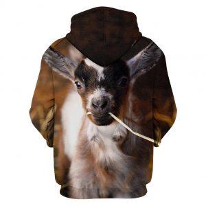 Cute Baby Goat Eating Straw 3D Hoodie back