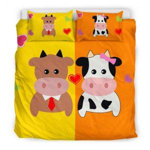 cute cartoon cow lady and gentleman bedding set king