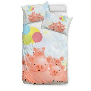 Cute Pig Family with Balloons Bedding set twin