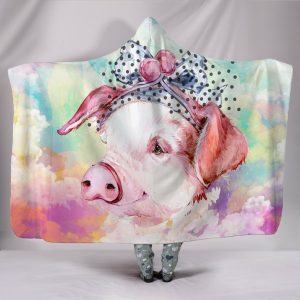 Cute Rainbow Painting Female Pigs Hooded Blanket
