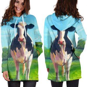 Dairy Cow in the Field 3D Hoodie Dress