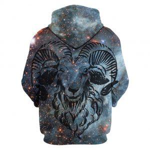 Goat in Night Galaxy 3D Hoodie back