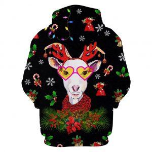 Merry Christmas Cute Goat with Reindeer 3D Hoodie back
